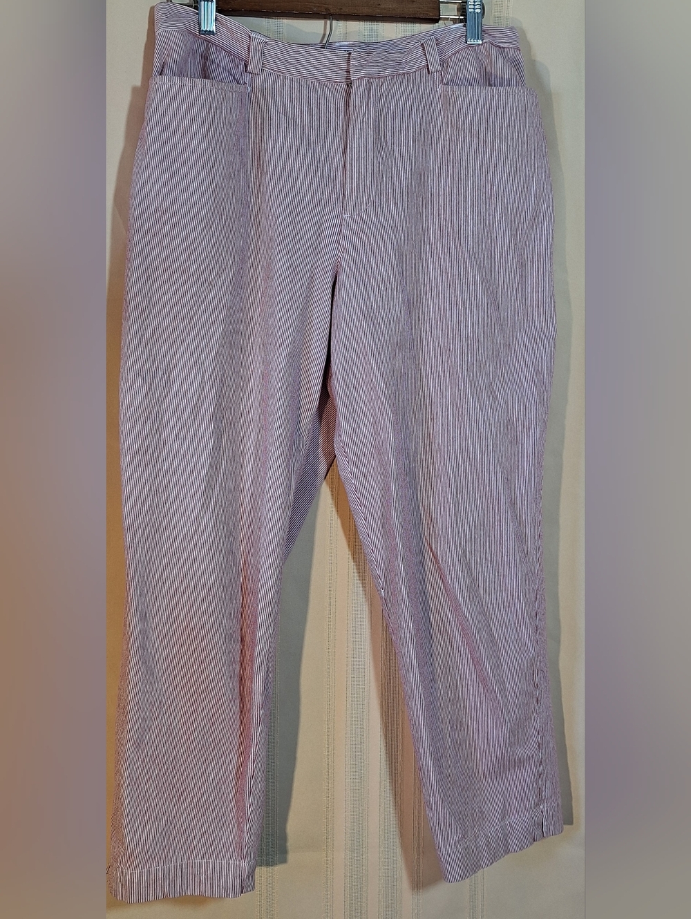 RAFAELLA Striped Seersucker Pants - Red and White